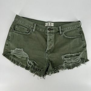 We the Free People Green Distressed Cutoff Frayed Denim Shorts Size 31 Boho